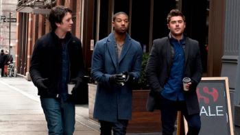 That Awkward Moment Movie: Miles Teller, Michael B. Jordan, and Zac Efron walk down a NYC sidewalk wearing coats