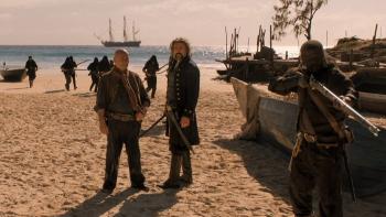 The Bluff: Karl Urban and Temuera Morrison survey the island.
