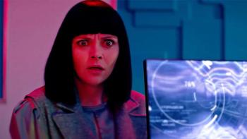 The Dresden Sun movie: Christina Ricci seems shocked as she looks out beyond a computer screen