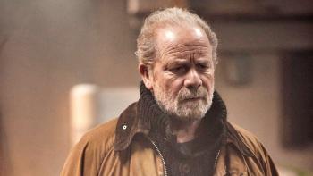 The Hanging Sun: Peter Mullan as Dad wearing a brown jacket stares off-camera 