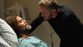 The Huntsman movie: Shawn Ashmore tries to speak to Garret Dillahunt, who's in a hospital bed