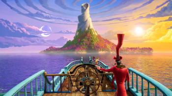 The Land of Sometimes movie: The Wish Collector steers the ship towards a volcano island