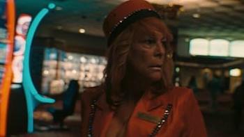 The Last Showgirl movie: Jamie Lee Curtis looks forlorn while at work in a casino