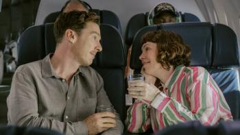 The Roses movie: Olivia Colman and Benedict Cumberbatch sit on a plane