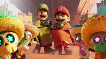 The Super Mario Galaxy Movie: Mario and Luigi stand amid a crowd of Tostarenans