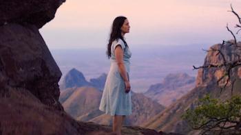 The Unknown Country movie: Lily Gladstone looks out into the overlook at Big Bend, Texas