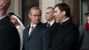 The Wizard of the Kremlin: Jude Law as Vladimir Putin glares at Paul Dano’s Vadim Baranov, Putin’s chief spin doctor