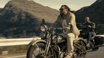 The Wrecking Crew: Dave Bautista and Jason Momoa on motorcycles.