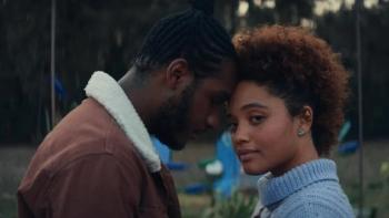 The Young Wife Movie: Leon Bridges and Kiersey Clemons lean their foreheads together