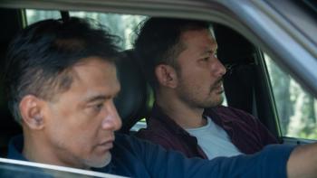 Today We'll Talk About That Day movie: Indonesian man left sits in car with Indonesian man center right