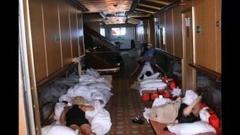 Trainwreck: Poop Cruise movie: Passengers line the hallways in makeshift beds and mattresses to get away from the sweltering heat