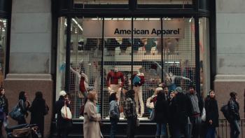 Trainwreck: The Cult of American Apparel movie: Customers line up outside an American Apparel store, mannequins display in the window behind them