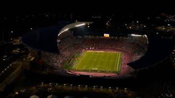 Untold UK -- Liverpool's Miracle of Istanbul: Aerial shot of soccer stadium at night
