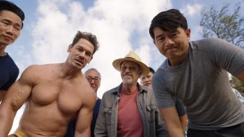 Vacation Friends 2: John Cena and friends look down.