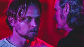 Violent Ends Movie: Lucas confronts his vicious Uncle Walt, who leans into his ear as if to tell him a secret