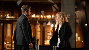 What Happens Later Movie: David Duchovny and Meg Ryan talk at an airport