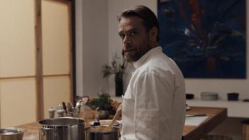 What You Wish For Movie: In his chef's uniform, Chef Ryan (Nick Stahl) stands at the stove, wearing a concerned expression