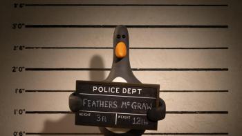 Wallace & Gromit — Vengeance Most Fowl: The villain Feathers McGraw has his mugshot taken