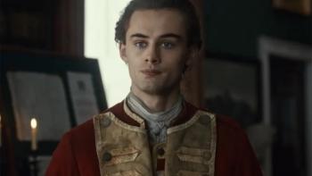 Young Washington movie: Headshot of George Washington (William Franklyn-Miller) in a red coat