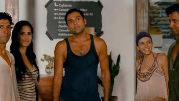 Zindagi Na Milegi Dobara: Three men and two women stand together talking and laughing.