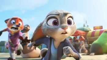 Zootopia 2 movie: Judy runs, looking concerned, while Nick reaches out for her in the background