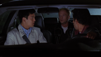 4x20: Quick Hits TV show screenshot 2: John Cho, Kal Penn and Neil Patrick Harris are in a car in this image from "Harold & Kumar Go to White Castle"