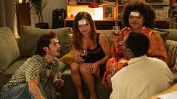 A Perfect Story TV show screenshot #3: A group of four young people play a game in a living room