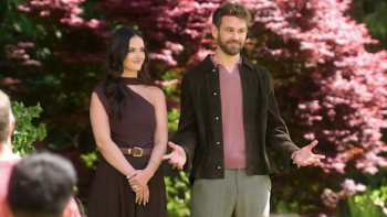 Age of Attraction TV show screenshot 1: Nick Viall and Natalie Joy standing together. 