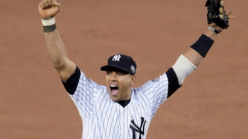 Alex vs ARod TV show screenshot 3: Alex Rodriguez wearing Yankees uniform holding arms upduring game
