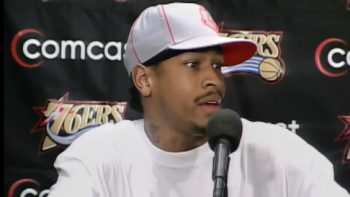 Allen Iv3rson screenshot 3: Allen Iverson wears white cap and t-shirt and talks into microphone 