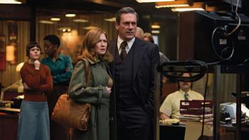 American Hostage TV show screenshot 1: Barbara and Fred watch footage from the studio
