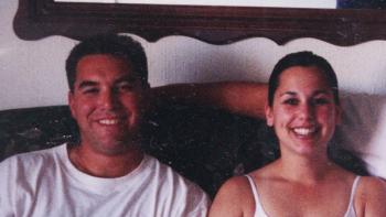 American Murder: Laci Peterson TV show screenshot: Scott and Laci Peterson sit smiling next to each other