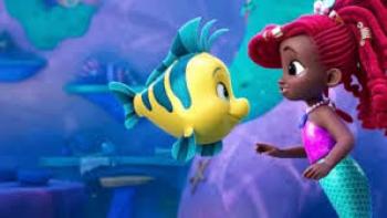 Ariel: Mermaid Tales: A young Black Ariel talks with Flounder under the sea.
