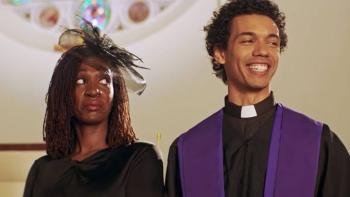 Astronomy Club TV Series: A priest and a mourner interact at a funeral. 