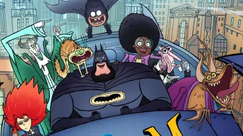 Bat-Fam TV Show: Batman drives the batmobile with Damian, Alfred, Claire, Alicia and others