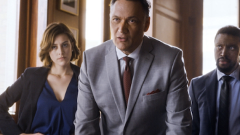 Bluff City Law TV Series: Making a point. 