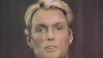 Bring Me the Beauties TV show screenshot 2: Frederick von Mierers' blonde-haired face with calm expression, burgundy background.