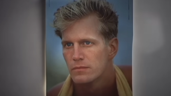 Bring Me the Beauties TV show screenshot 3: A modeling portrait of a younger Hoyt Richards with short, blonde tousled hair against a blue background.