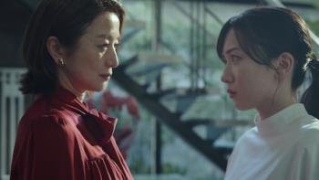 Burn the House Down TV show  screenshot 3: Makiko in red and Anzu in white face off in Makiko's kitchen. 
