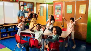 Celebrity Substitute TV: Elementary school students in a classroom with host Julian Shapiro-Barnum