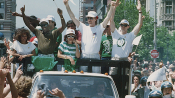 Celtics City screenshot 3: Celtics players celebrate in championship parade. 