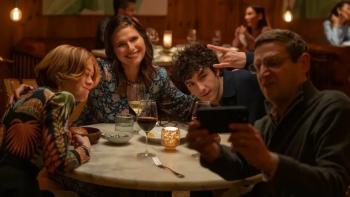 The Chair Company TV show screenshot 1: the Trosper family takes a selfie out at dinner