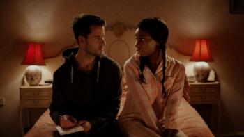 Chewing Gum TV Show: Connor and Tracey sit on a bed