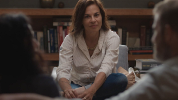 Couples Therapy screenshot 1: Orna Guralnik sits facing a couple sitting on couch.