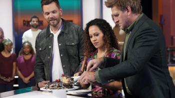 Crime Scene Kitchen TV Show: Scene #1: The judges try a Boston cream pie