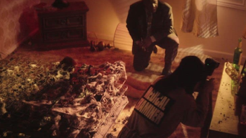 Times Square Killer TV Show: A reenactment of a crime scene discovery process. 