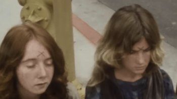 Conversations with a Killer: The Charles Manson Tapes TV show screenshot 3:  Squeakie Fromm and woman with carved crosses on foreheads.