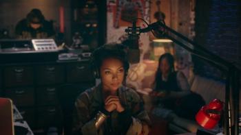 Dear White People TV Show: Samantha clasps her hands at her recording station