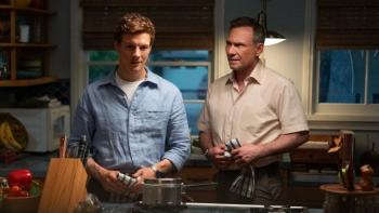 Dexter: Original Sins: young Dexter in his kitchen getting coached by his father (Christian Slater)