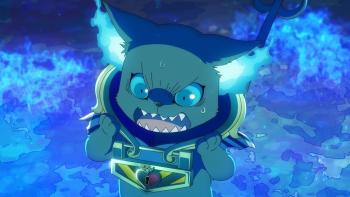 Disney Twisted-Wonderland: The Animation screenshot 5: In a blue-lit area, Grim scowls and protests.